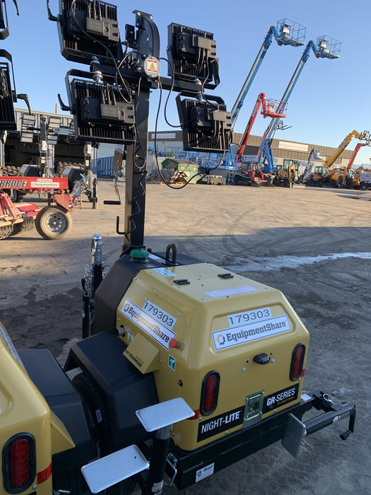 Allmand NLV3GR (4) LED Light Fixture 350W, 23' Vertical Mast, 3kW Prime, Towable, Deep Sea L401, Leveling Jacks, Yanmar T4F 5.8hp