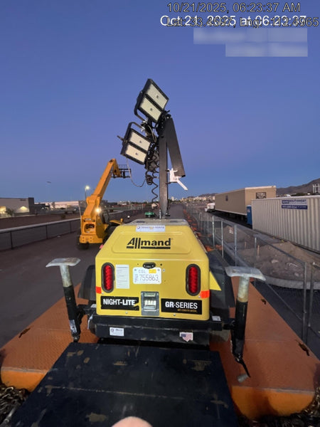 2022 Allmand NLV3GR (4) LED Light Fixture 350W, 23' Vertical Mast, 3kW Prime, Towable, ES Decals, T3