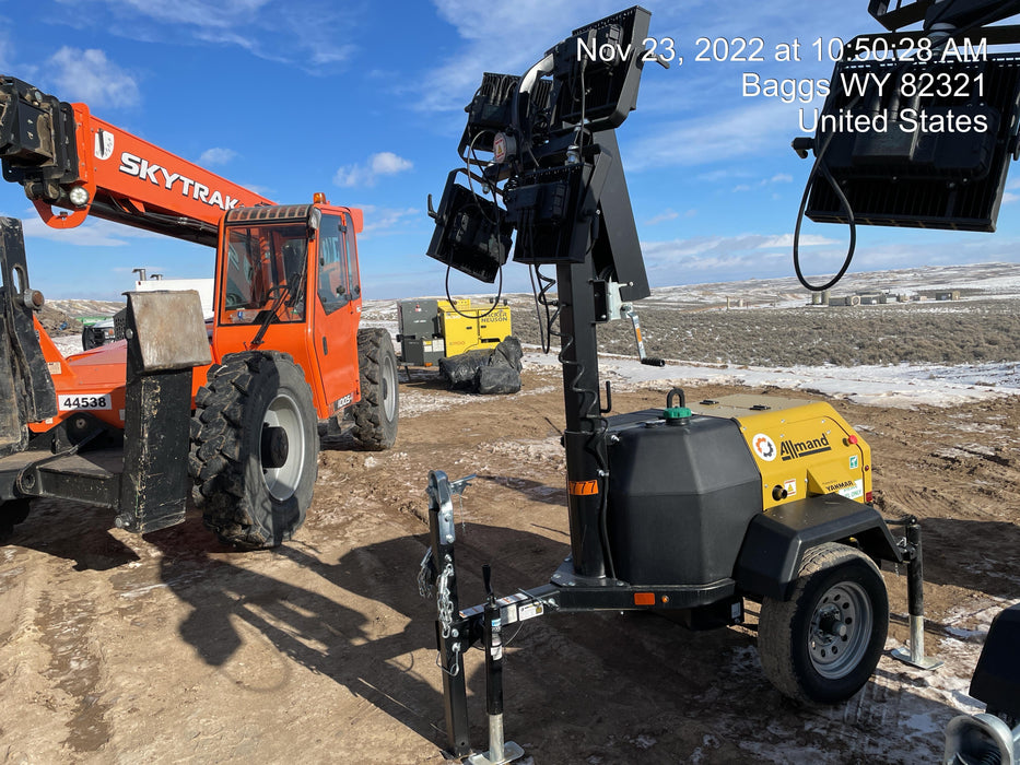 2022 Allmand NLV3GR (4) LED Light Fixture 350W, 23' Vertical Mast, 3kW Prime, Towable, ES Decals, T3