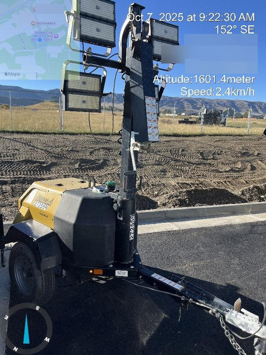 2022 Allmand NLV3GR (4) LED Light Fixture 350W, 23' Vertical Mast, 3kW Prime, Towable, ES Decals, T3