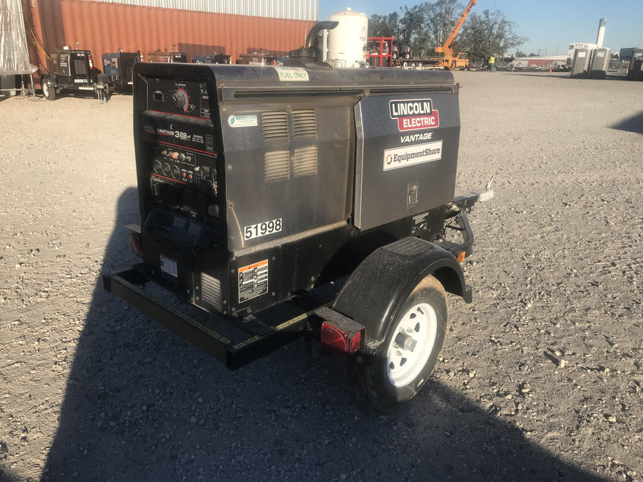 2019 Lincoln Electric Vantage 322 Welder Ready-Pak 3, Two wheel trailer, Fender and Light kit, Cable Rack