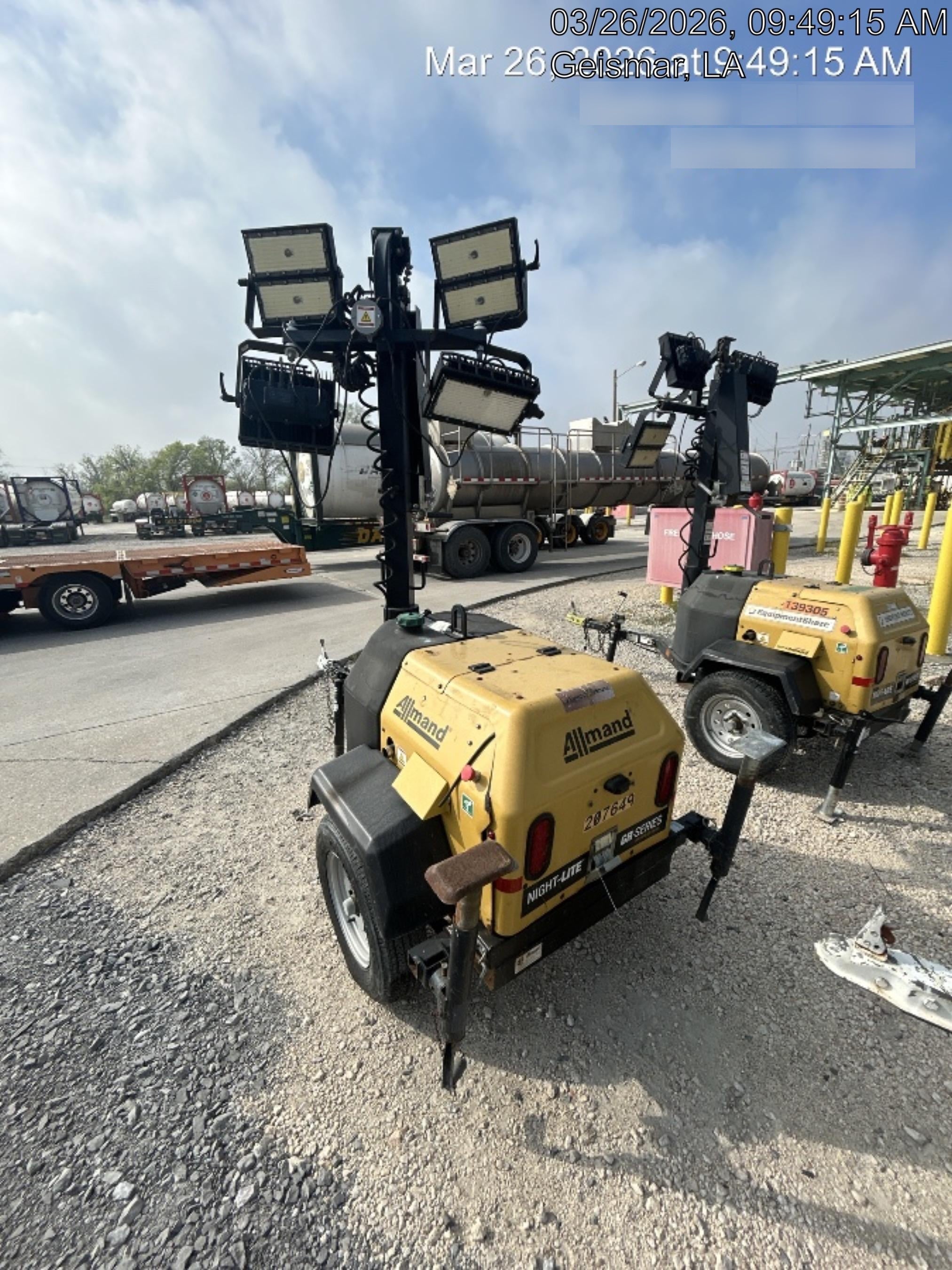 2022 Allmand NLV3GR (4) LED Light Fixture 350W, 23' Vertical Mast, 3kW Prime, Towable, Deep Sea L401, Leveling Jacks, Yanmar T4F 5.8hp