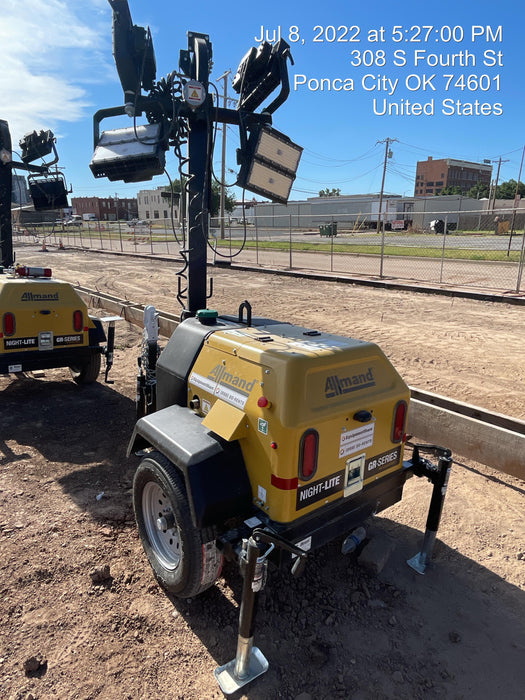 2022 Allmand NLV3GR (4) LED Light Fixture 350W, 23' Vertical Mast, 3kW Prime, Towable, Deep Sea L401, Leveling Jacks, Yanmar T4F 5.8hp