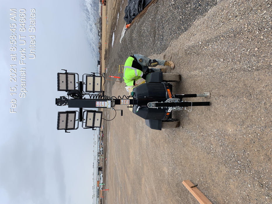 Allmand NLV3GR (4) LED Light Fixture 350W, 23' Vertical Mast, 3kW Prime, Towable, Deep Sea L401, Leveling Jacks, Yanmar T4F 5.8hp