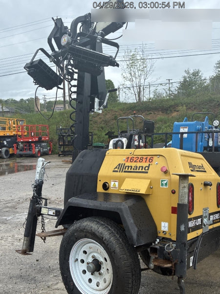2021 Allmand NLV3GR (4) LED Light Fixture 350W, 23' Vertical Mast, 3kW Prime, Towable, Deep Sea L401, Leveling Jacks, Yanmar T4F 5.8hp