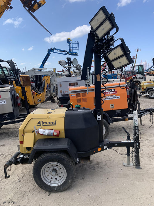 2022 Allmand NLV3GR (4) LED Light Fixture 350W, 23' Vertical Mast, 3kW Prime, Towable, Deep Sea L401, Leveling Jacks, Yanmar T4F 5.8hp