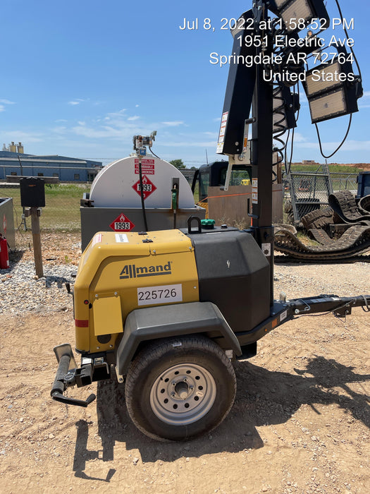 2022 Allmand NLV3GR (4) LED Light Fixture 350W, 23' Vertical Mast, 3kW Prime, Towable, Deep Sea L401, Leveling Jacks, Yanmar T4F 5.8hp