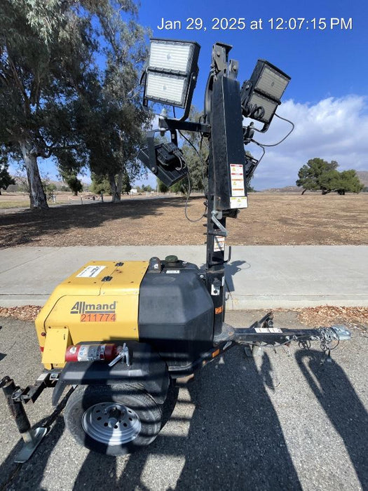 2022 Allmand NLV3GR (4) LED Light Fixture 350W, 23' Vertical Mast, 3kW Prime, Towable, Deep Sea L401, Leveling Jacks, Yanmar T4F 5.8hp