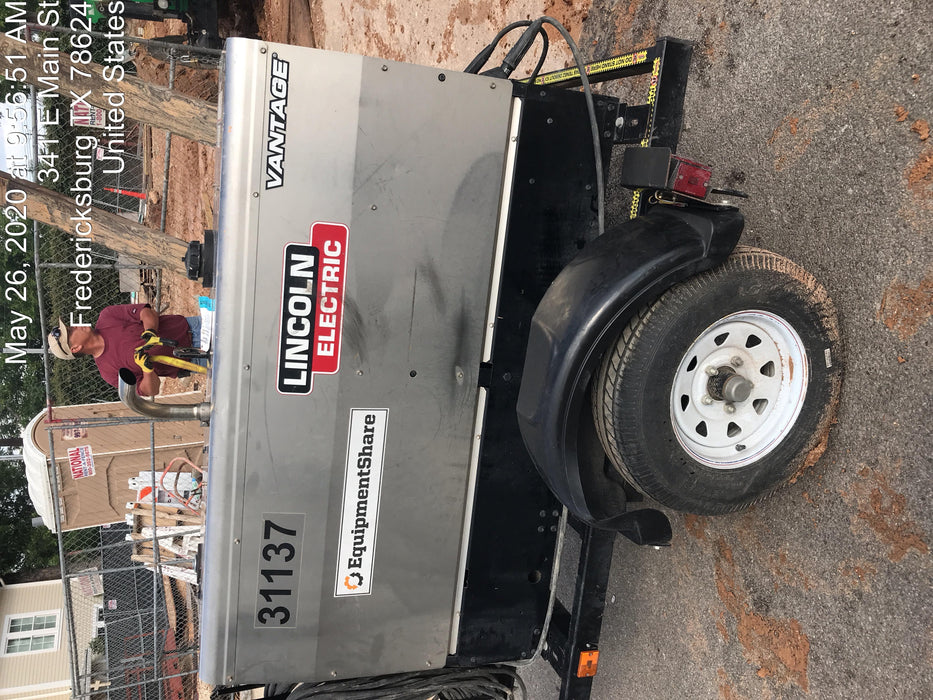 2019 Lincoln Electric Vantage 322 Welder Ready-Pak 3, Two wheel trailer, Fender and Light kit, Cable Rack