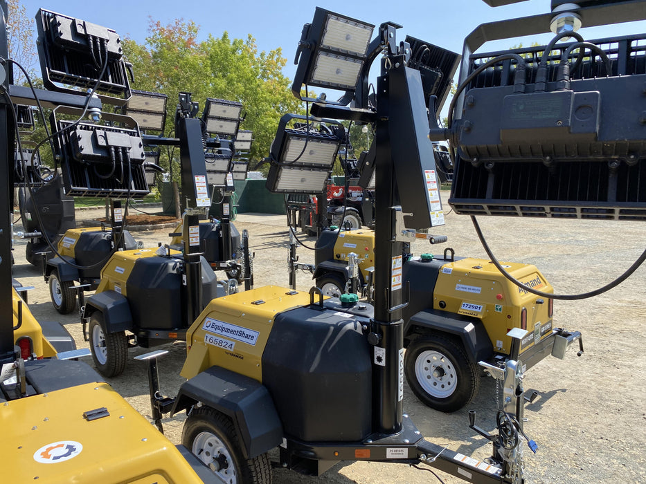 2021 Allmand NLV3GR (4) LED Light Fixture 350W, 23' Vertical Mast, 3kW Prime, Towable, Deep Sea L401, Leveling Jacks, Yanmar T4F 5.8hp