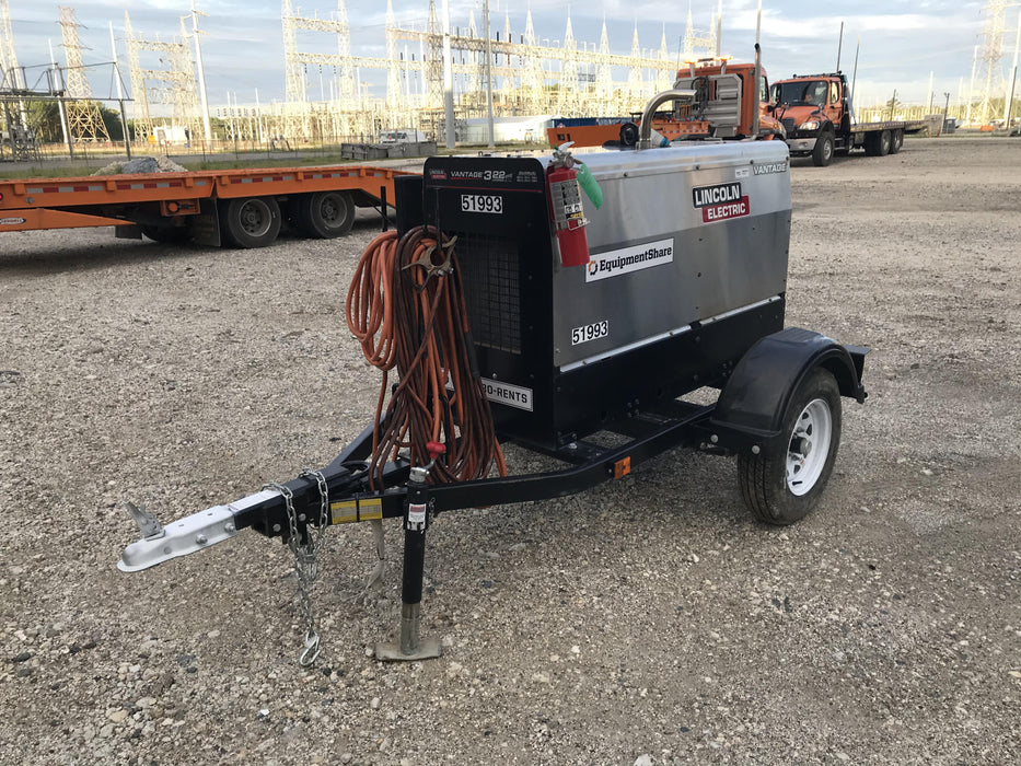 2019 Lincoln Electric Vantage 322 Welder Ready-Pak 3, Two wheel trailer, Fender and Light kit, Cable Rack