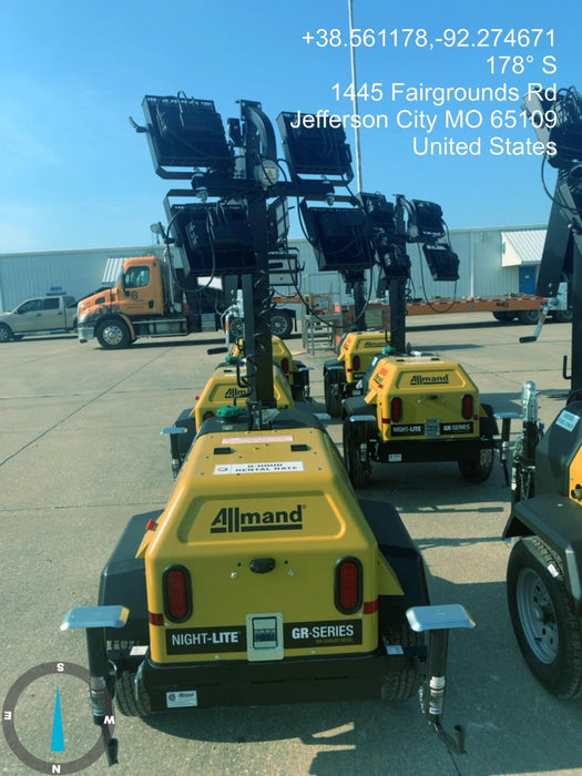 2022 Allmand NLV3GR (4) LED Light Fixture 350W, 23' Vertical Mast, 3kW Prime, Towable, Deep Sea L401, Leveling Jacks, Yanmar T4F 5.8hp