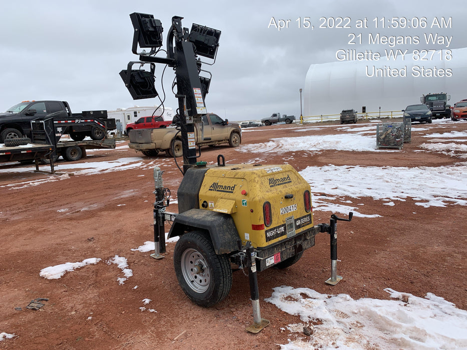 2022 Allmand NLV3GR (4) LED Light Fixture 350W, 23' Vertical Mast, 3kW Prime, Towable, Deep Sea L401, Leveling Jacks, Yanmar T4F 5.8hp