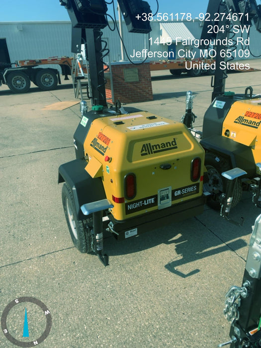 2022 Allmand NLV3GR (4) LED Light Fixture 350W, 23' Vertical Mast, 3kW Prime, Towable, Deep Sea L401, Leveling Jacks, Yanmar T4F 5.8hp