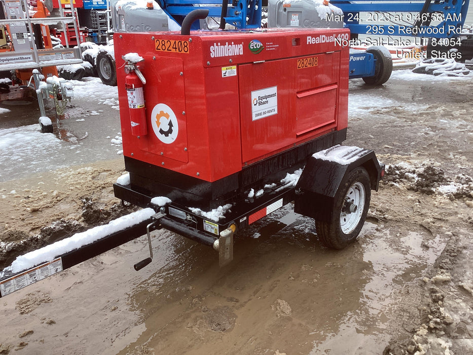 2022 Shindaiwa DGW400MDL Kubota D902 Engine, 23 HP, Dual Op Welder, Wire, Arc, Droop Stick, Tig, and CC Stick Functionality, Simulphase, 3 Phase and 1 Phase Gen Output, Single Axle NB Trlr, Slr Trckl Chrg 12V 12W, Fire Ext