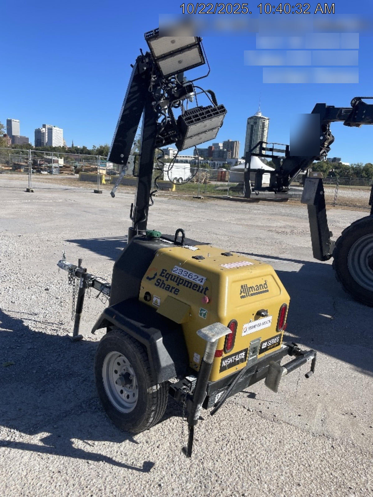 2022 Allmand NLV3GR (4) LED Light Fixture 350W, 23' Vertical Mast, 3kW Prime, Towable, Deep Sea L401, Leveling Jacks, Yanmar T4F 5.8hp