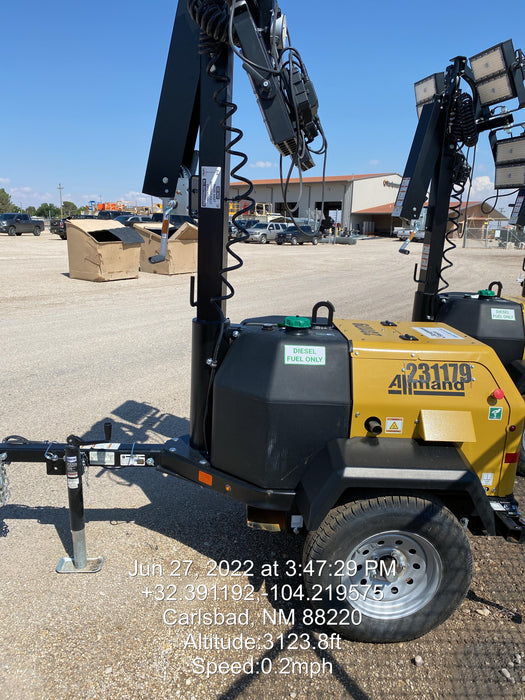2022 Allmand NLV3GR (4) LED Light Fixture 350W, 23' Vertical Mast, 3kW Prime, Towable, Deep Sea L401, Leveling Jacks, Yanmar T4F 5.8hp