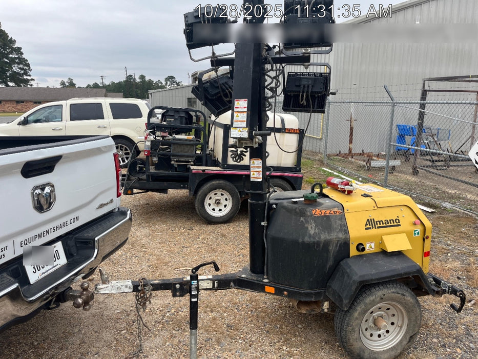 2022 Allmand NLV3GR (4) LED Light Fixture 350W, 23' Vertical Mast, 3kW Prime, Towable, Deep Sea L401, Leveling Jacks, Yanmar T4F 5.8hp