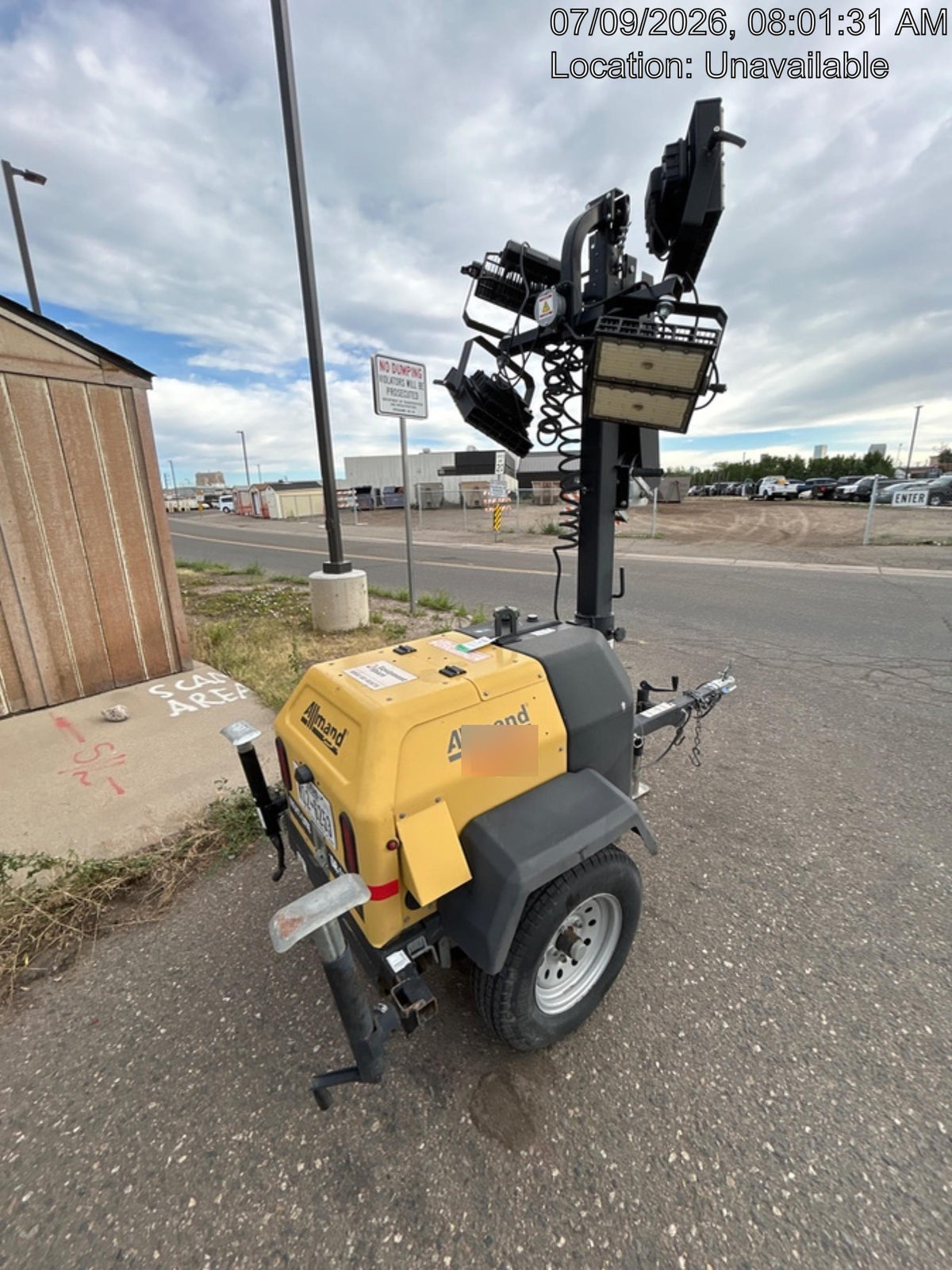 Allmand NLV3GR (4) LED Light Fixture 350W, 23' Vertical Mast, 3kW Prime, Towable, Deep Sea L401, Leveling Jacks, Yanmar T4F 5.8hp