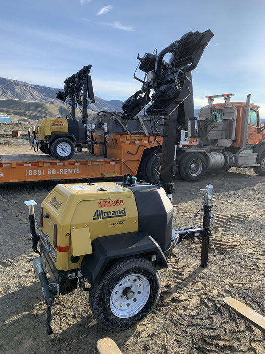 2021 Allmand NLV3GR (4) LED Light Fixture 350W, 23' Vertical Mast, 3kW Prime, Towable, Deep Sea L401, Leveling Jacks, Yanmar T4F 5.8hp