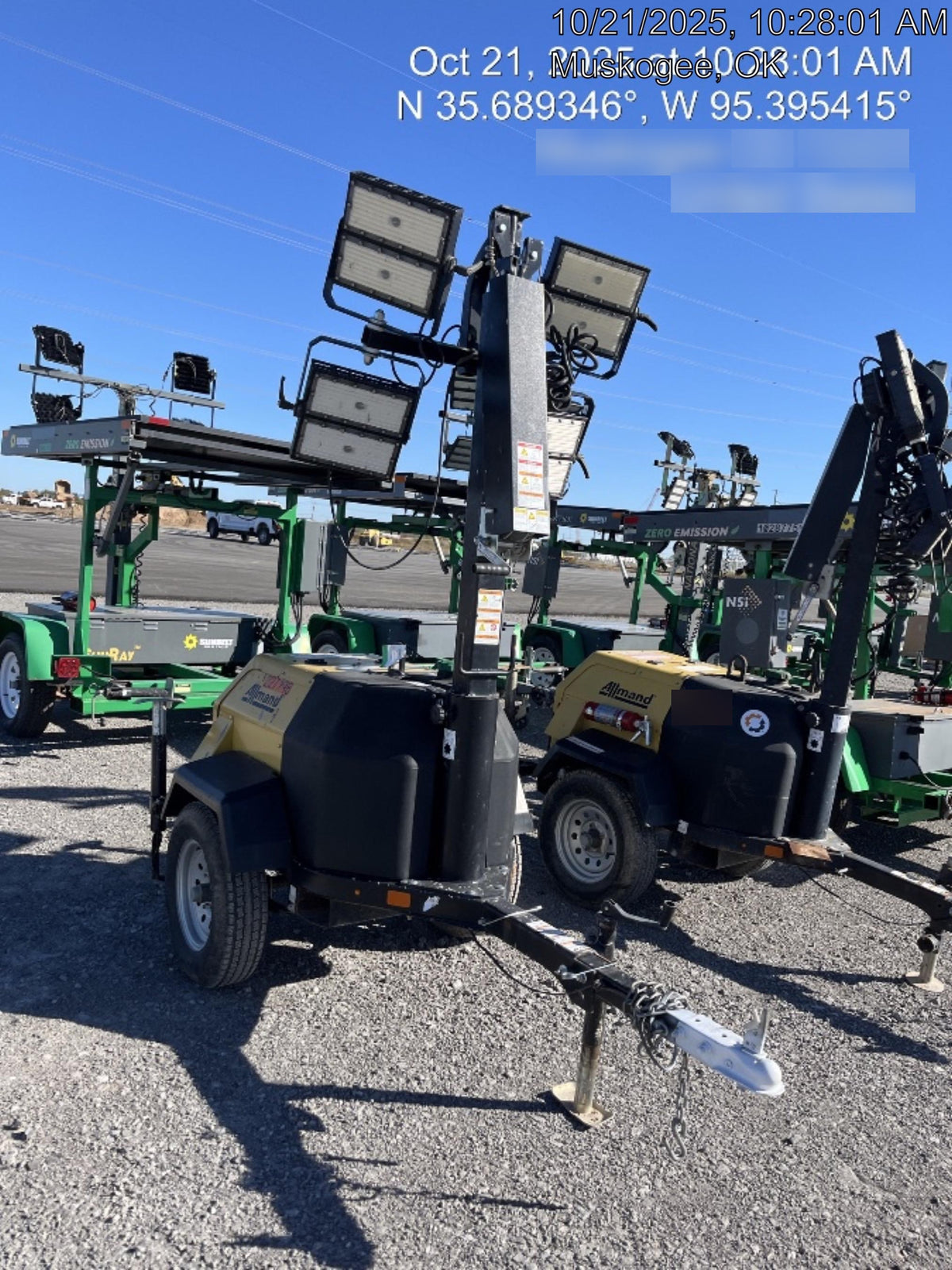 2022 Allmand NLV3GR (4) LED Light Fixture 350W, 23' Vertical Mast, 3kW Prime, Towable, Deep Sea L401, Leveling Jacks, Yanmar T4F 5.8hp