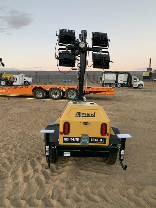 2021 Allmand NLV3GR (4) LED Light Fixture 350W, 23' Vertical Mast, 3kW Prime, Towable, Deep Sea L401, Leveling Jacks, Yanmar T4F 5.8hp