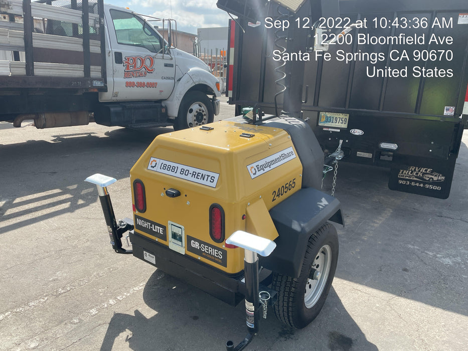 2022 Allmand NLV3GR (4) LED Light Fixture 350W, 23' Vertical Mast, 3kW Prime, Towable, Deep Sea L401, Leveling Jacks, Yanmar T4F 5.8hp