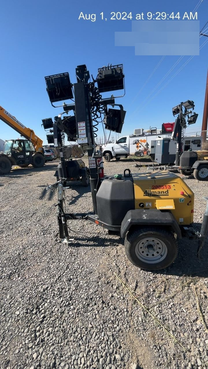 2022 Allmand NLV3GR (4) LED Light Fixture 350W, 23' Vertical Mast, 3kW Prime, Towable, Deep Sea L401, Leveling Jacks, Yanmar T4F 5.8hp