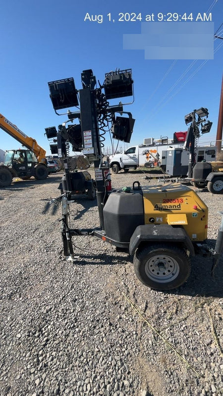 2022 Allmand NLV3GR (4) LED Light Fixture 350W, 23' Vertical Mast, 3kW Prime, Towable, Deep Sea L401, Leveling Jacks, Yanmar T4F 5.8hp