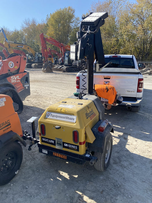 2022 Allmand NLV3GR (4) LED Light Fixture 350W, 23' Vertical Mast, 3kW Prime, Towable, Deep Sea L401, Leveling Jacks, Yanmar T4F 5.8hp