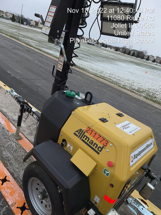 2022 Allmand NLV3GR (4) LED Light Fixture 350W, 23' Vertical Mast, 3kW Prime, Towable, Deep Sea L401, Leveling Jacks, Yanmar T4F 5.8hp