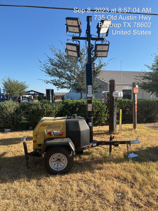 2022 Allmand NLV3GR (4) LED Light Fixture 350W, 23' Vertical Mast, 3kW Prime, Towable, Deep Sea L401, Leveling Jacks, Yanmar T4F 5.8hp