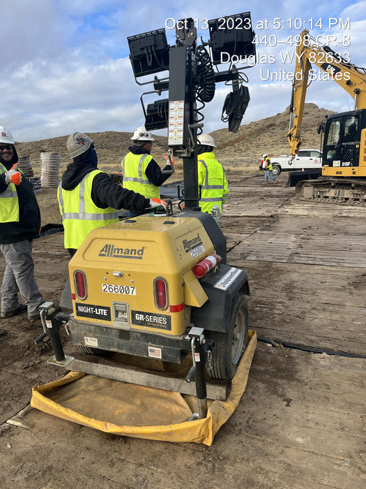 2022 Allmand NLV3GR (4) LED Light Fixture 350W, 23' Vertical Mast, 3kW Prime, Towable, ES Decals, T3