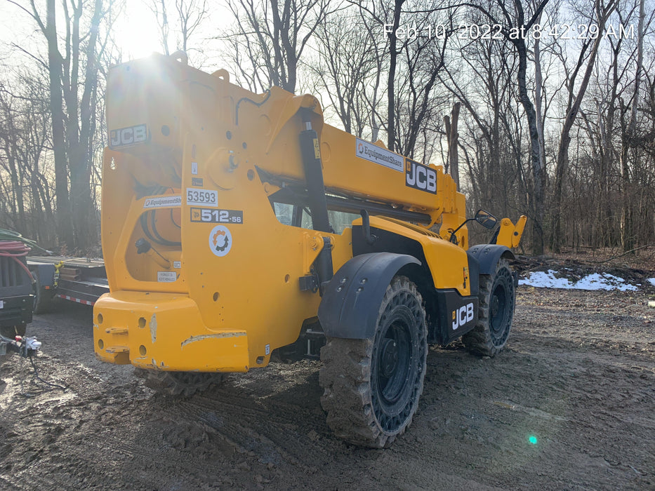 2019 JCB 512-56 Canopy, 109 HP, Solid Tires, STD Worklight, Beacon, Aux Hydraulics, Lifting Eye, Back up Alarm w/66" Carriage/60" Forks