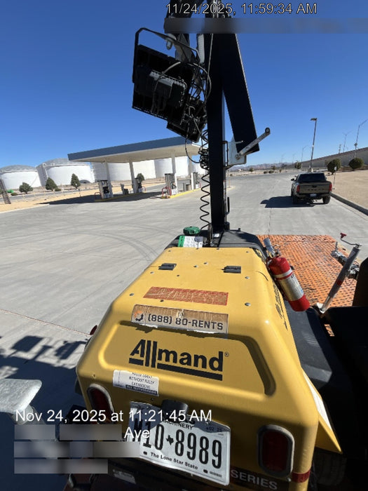 Allmand NLV3GR (4) LED Light Fixture 350W, 23' Vertical Mast, 3kW Prime, Towable, Deep Sea L401, Leveling Jacks, Yanmar T4F 5.8hp