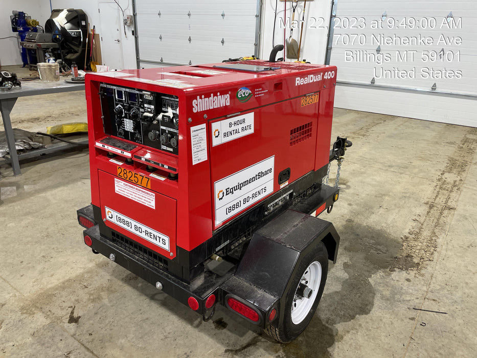 2022 Shindaiwa DGW400MDL Kubota D902 Engine, 23 HP, Dual Op Welder, Wire, Arc, Droop Stick, Tig, and CC Stick Functionality, Simulphase, 3 Phase and 1 Phase Gen Output, Single Axle NB Trlr, Slr Trckl Chrg 12V 12W, Fire Ext