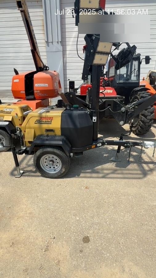 2022 Allmand NLV3GR (4) LED Light Fixture 350W, 23' Vertical Mast, 3kW Prime, Towable, Deep Sea L401, Leveling Jacks, Yanmar T4F 5.8hp