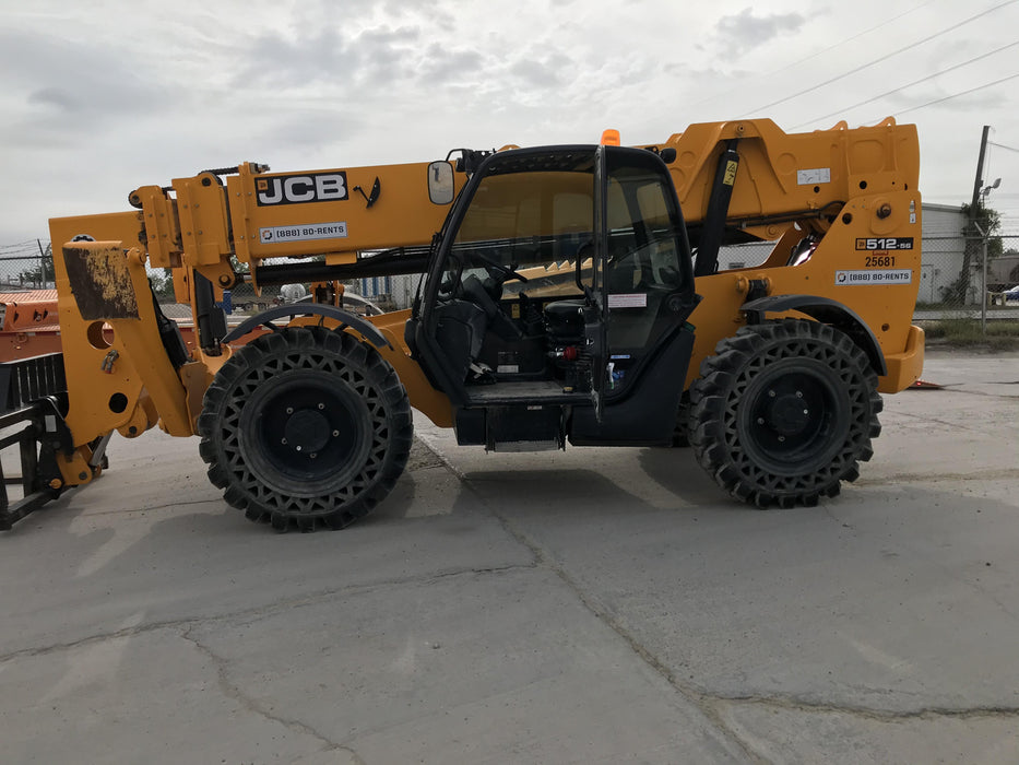 2019 JCB 512-56 109 HP w/CAB/HVAC, Beacon, Aux Hydraulics, Worklights, Solid Tires