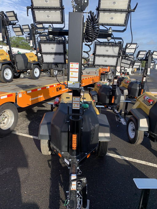 Allmand NLV3GR (4) LED Light Fixture 350W, 23' Vertical Mast, 3kW Prime, Towable, Deep Sea L401, Leveling Jacks, Yanmar T4F 5.8hp