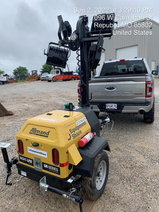 2022 Allmand NLV3GR (4) LED Light Fixture 350W, 23' Vertical Mast, 3kW Prime, Towable, Deep Sea L401, Leveling Jacks, Yanmar T4F 5.8hp