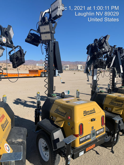 2021 Allmand NLV3GR (4) LED Light Fixture 350W, 23' Vertical Mast, 3kW Prime, Towable, Deep Sea L401, Leveling Jacks, Yanmar T4F 5.8hp