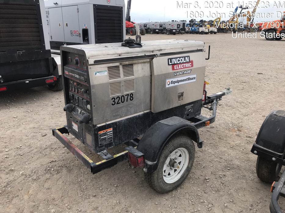2019 Lincoln Electric Vantage 322 Welder Ready-Pak 3, Two wheel trailer, Fender and Light kit, Cable Rack