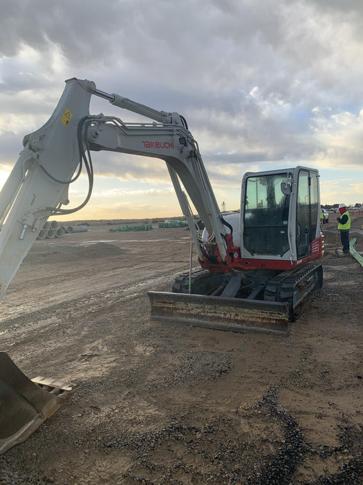 2019 Takeuchi TB290 Cab/Heat/AC Rubber tracks, Dozer blade, Travel alarm, Auxiliary hydraulics Manual QC, Hydraulic thumb, 18", 24", and 36" Buckets