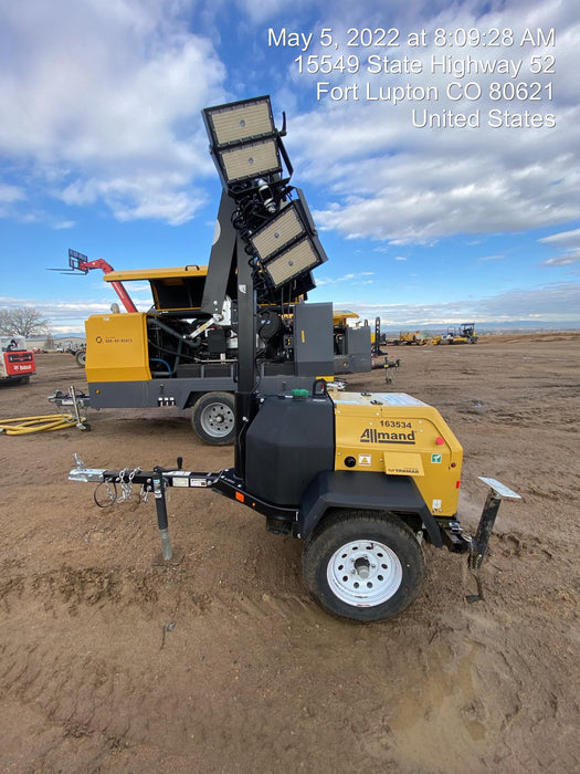 2021 Allmand NLV3GR (4) LED Light Fixture 350W, 23' Vertical Mast, 3kW Prime, Towable, Deep Sea L401, Leveling Jacks, Yanmar T4F 5.8hp