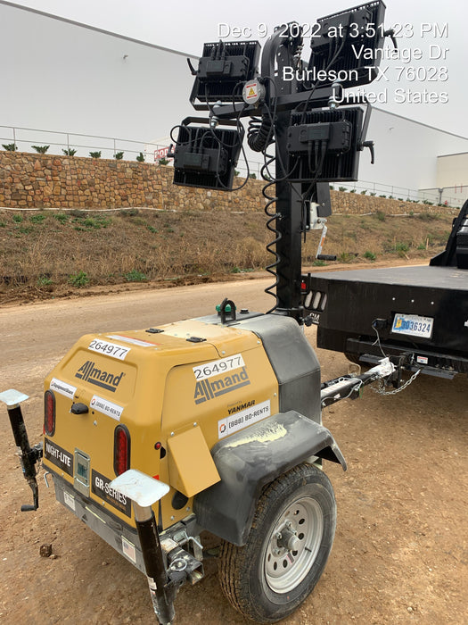 2022 Allmand NLV3GR (4) LED Light Fixture 350W, 23' Vertical Mast, 3kW Prime, Towable, ES Decals, T3