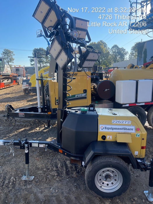 2022 Allmand NLV3GR (4) LED Light Fixture 350W, 23' Vertical Mast, 3kW Prime, Towable, Deep Sea L401, Leveling Jacks, Yanmar T4F 5.8hp