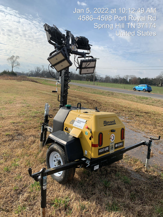 2021 Allmand NLV3GR (4) LED Light Fixture 350W, 23' Vertical Mast, 3kW Prime, Towable, Deep Sea L401, Leveling Jacks, Yanmar T4F 5.8hp