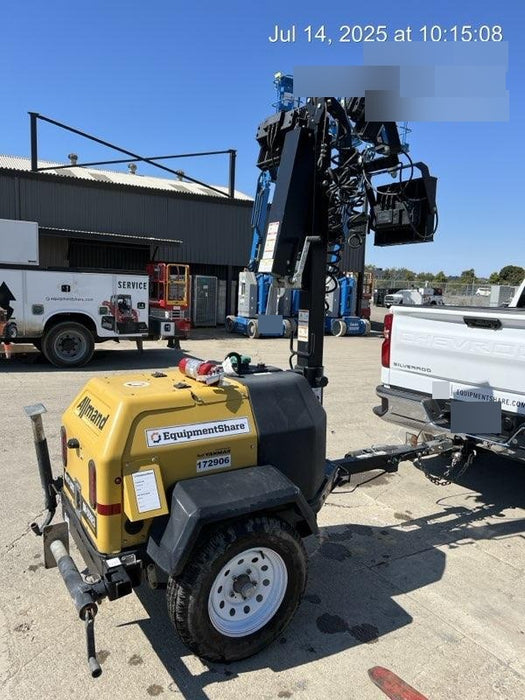 Allmand NLV3GR (4) LED Light Fixture 350W, 23' Vertical Mast, 3kW Prime, Towable, Deep Sea L401, Leveling Jacks, Yanmar T4F 5.8hp