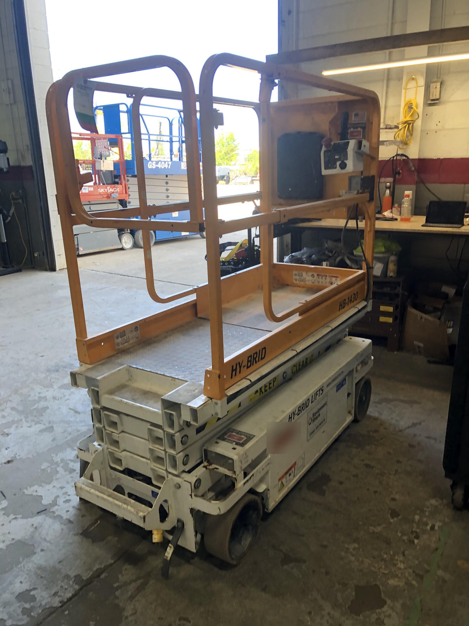 Custom Equipment HB-1430 Hy-Brid Scissor Lift
Platform capacity up to 670 lbs
Working height up to 20 ft
Weighs under 1,700 lbs
Non-marking wheels