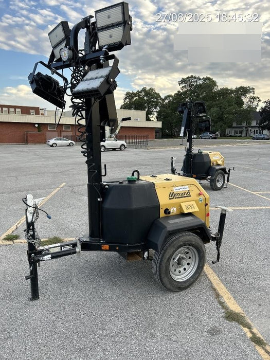 2022 Allmand NLV3GR (4) LED Light Fixture 350W, 23' Vertical Mast, 3kW Prime, Towable, Deep Sea L401, Leveling Jacks, Yanmar T4F 5.8hp